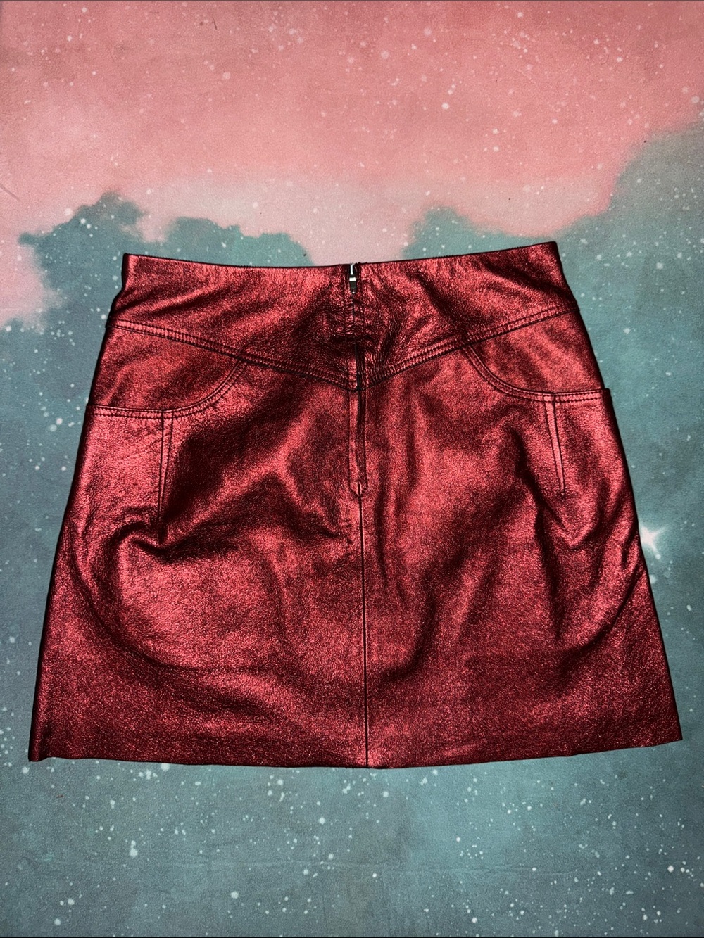 Sandro Metallic Red Mini leather Skirt pockets nwt size 1